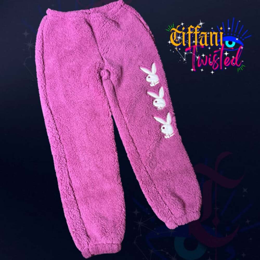 Playboy Pink Sherpa Jogger Sweatpants Bunny Logo Size M NWOT